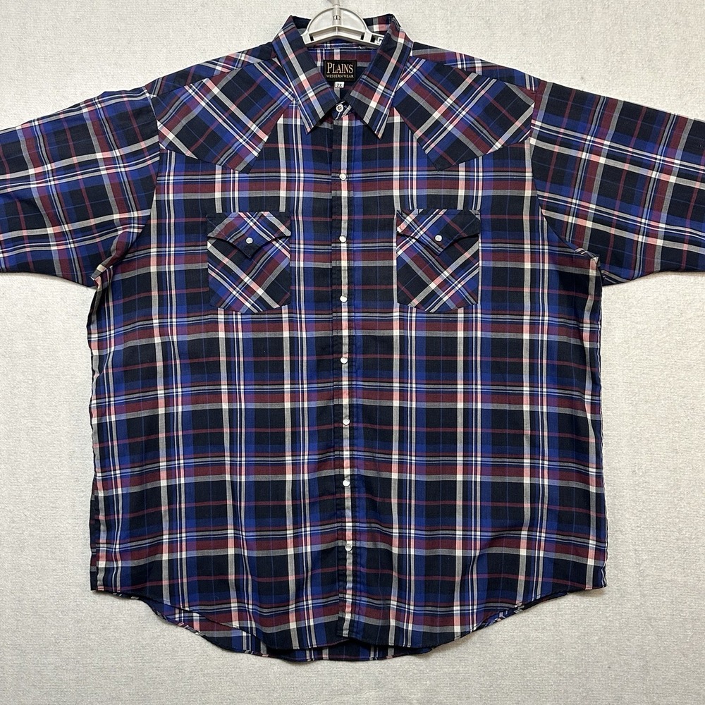 Plains Western Wear Men's 2X Big Man‎ Pearl Snap Western Shirt Plaid Long Sleeve